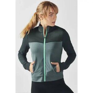 Fabletics Womens M Cleo Green Full Zip Front Perforated Jacket Lightweight